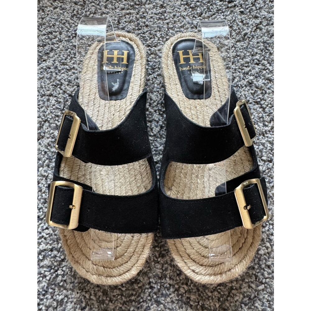 Haute Hippie Nikki Womens Slides 9.5 Black Leather Sandals Double Strap Shoes